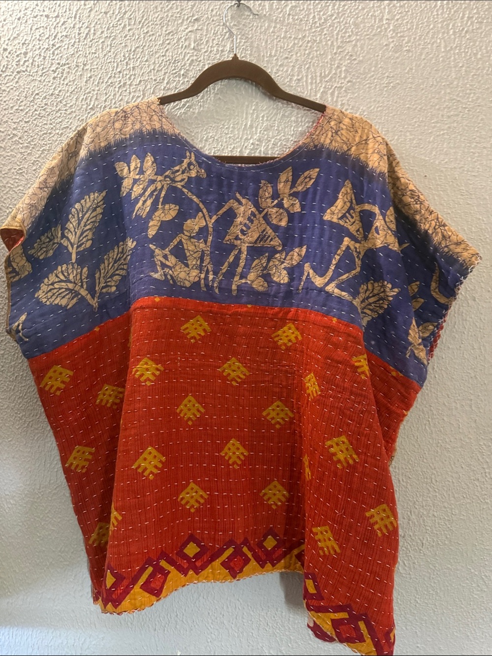 Upcycled Kantha Red Boho Women’s Tunic - Picture 3 of 4